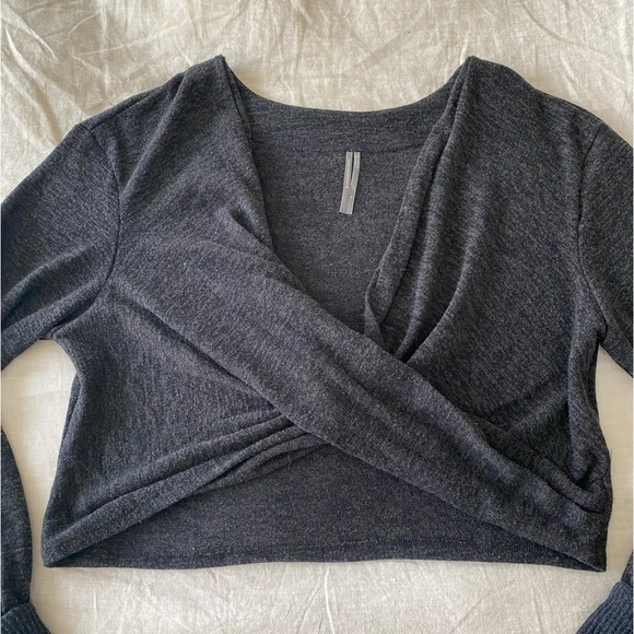 Anthropologie Cross Front Gray Crop Blouse - Picture 3 of 7